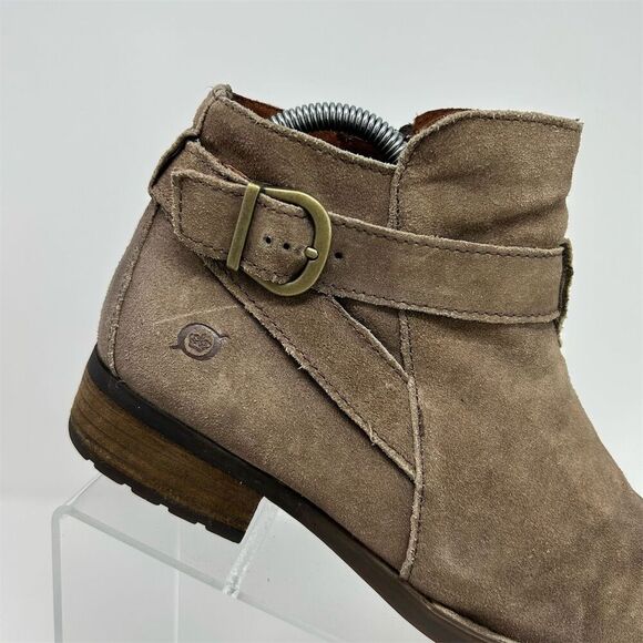 Born Jorgette Women's Heeled Ankle Booties Tan Taupe Brown Suede Size 8 Buckle - Picture 2 of 14